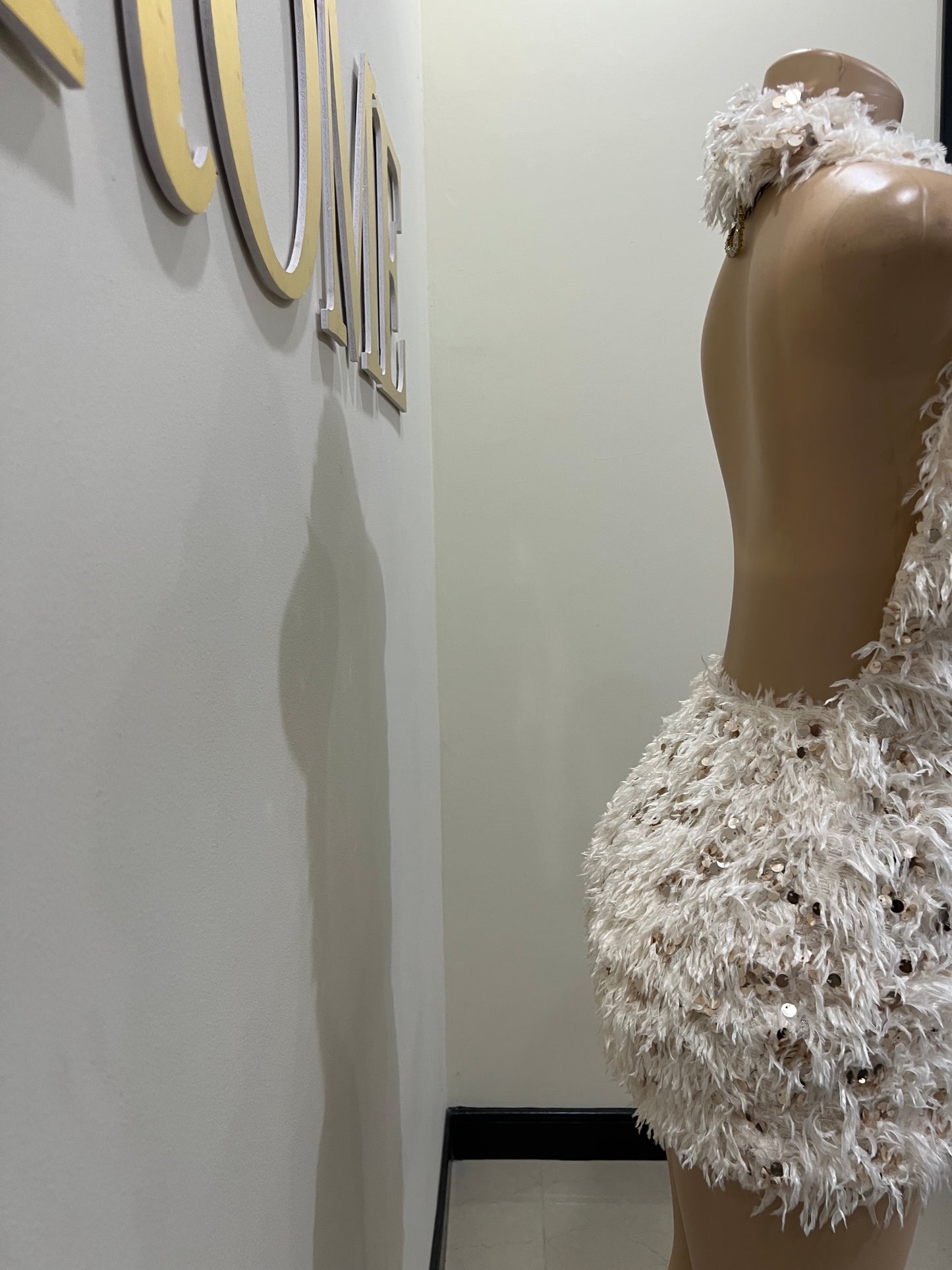 Cassie Fur Dress (Beige)