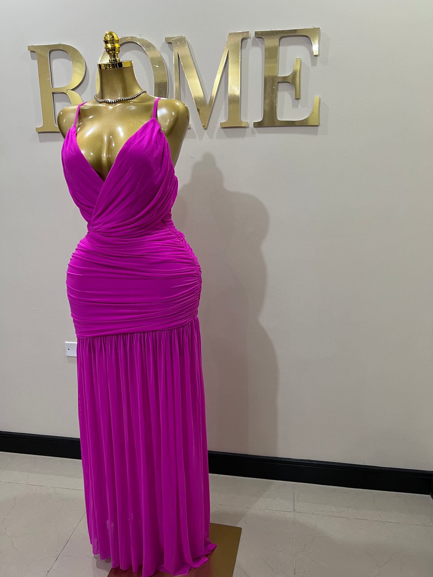 Michelle Celine Strap Dress (Bright Pink)