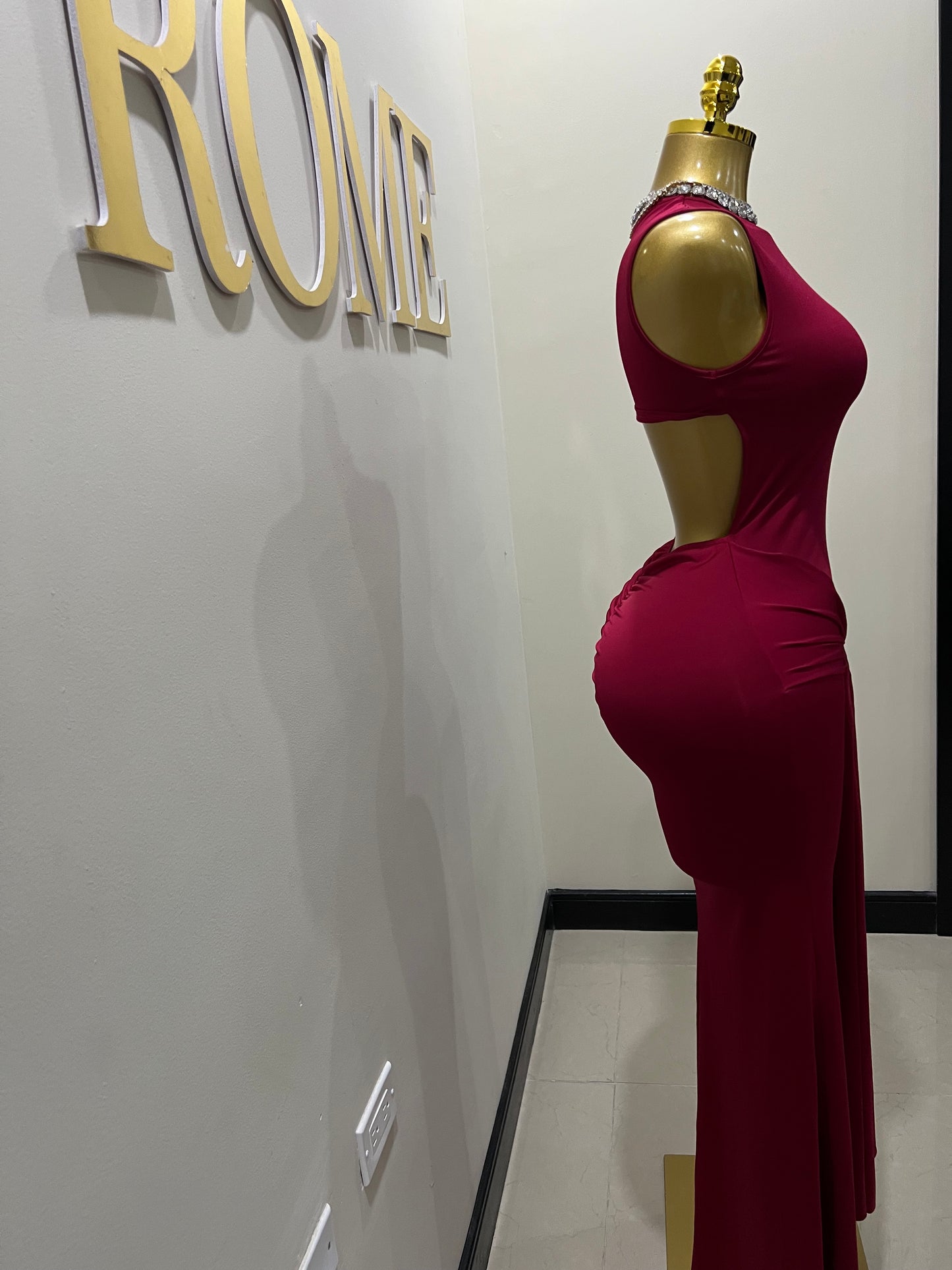 Hailey Backless Dress (Burgundy)