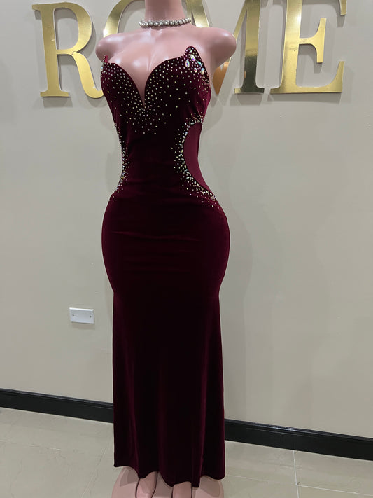 Chloe Colourful Crystal  Dress (Burgundy)