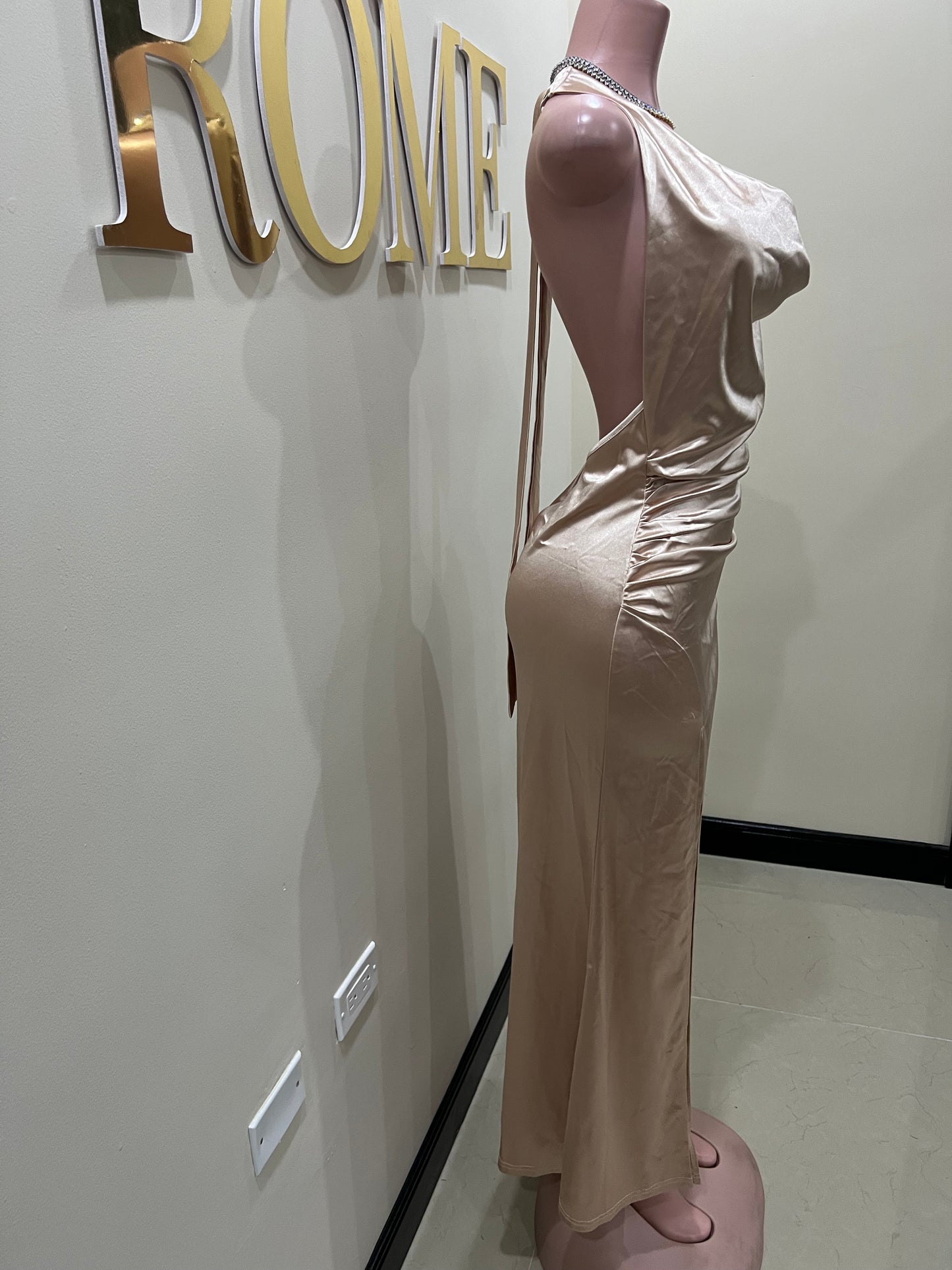 Sinatra Slay Satin Dress (Champagne)