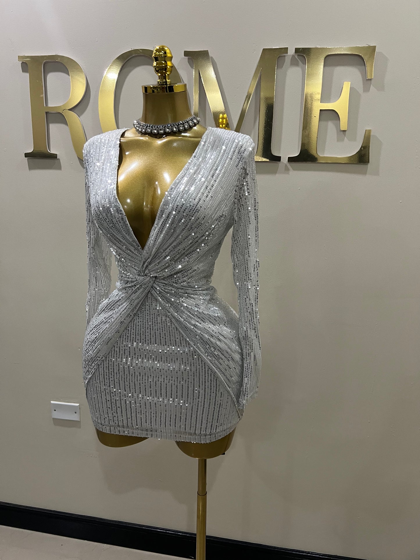 Rachel Sequin Dress (White)