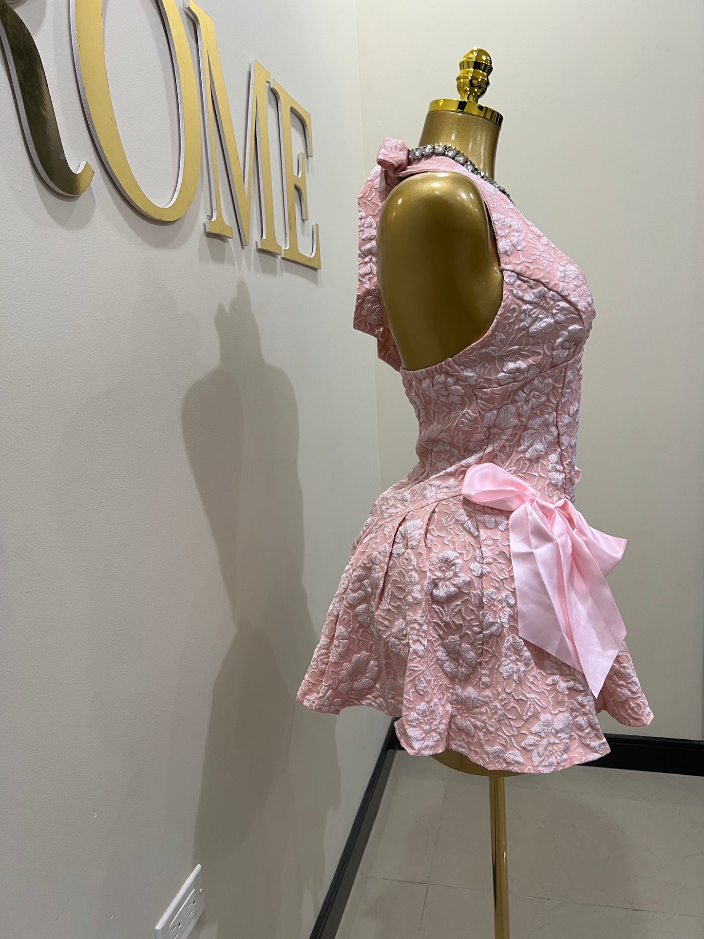 Diana Princess Bow Mini Dress (Pink)