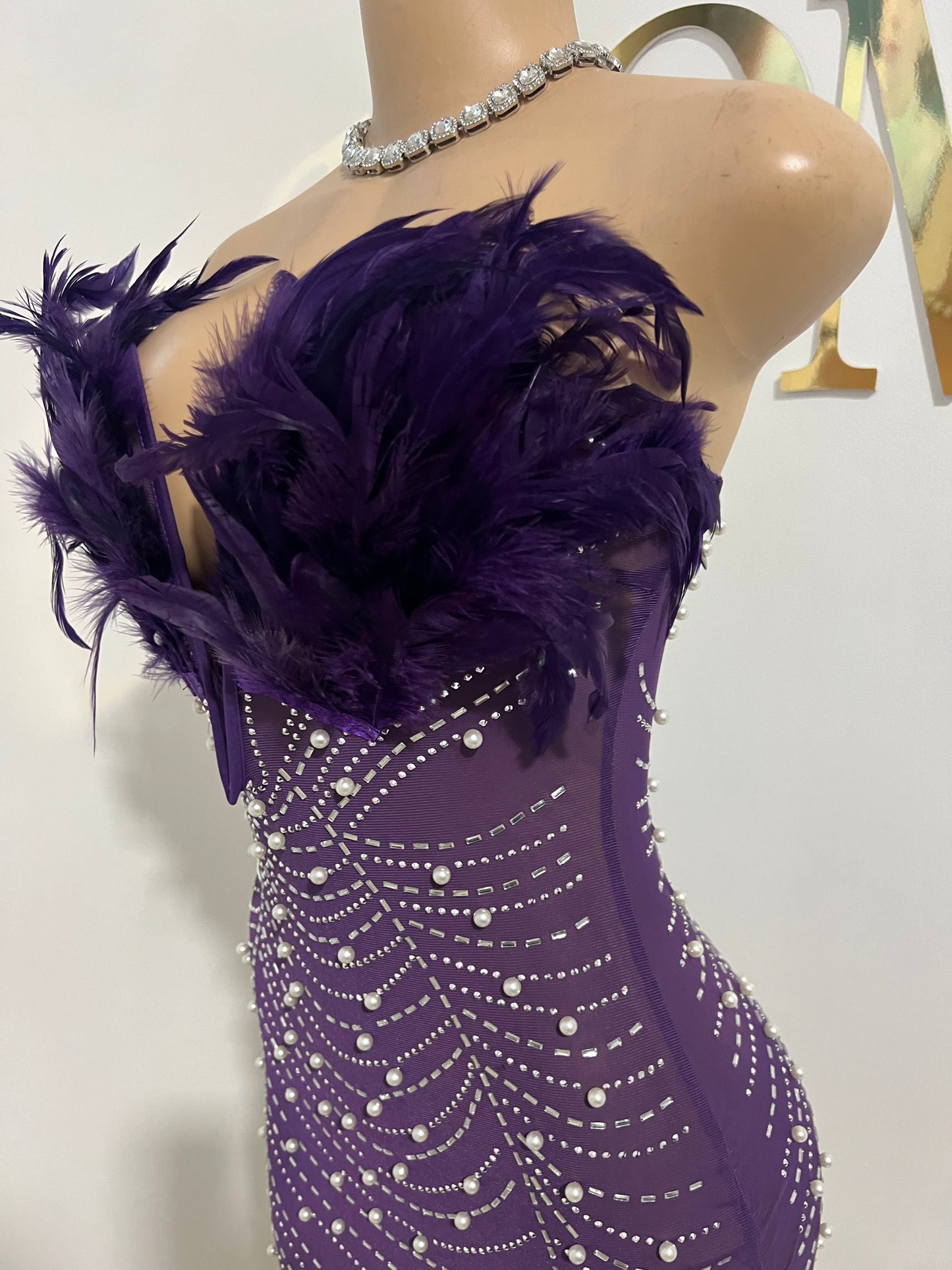 Elle Feather Crystal Dress (Purple)