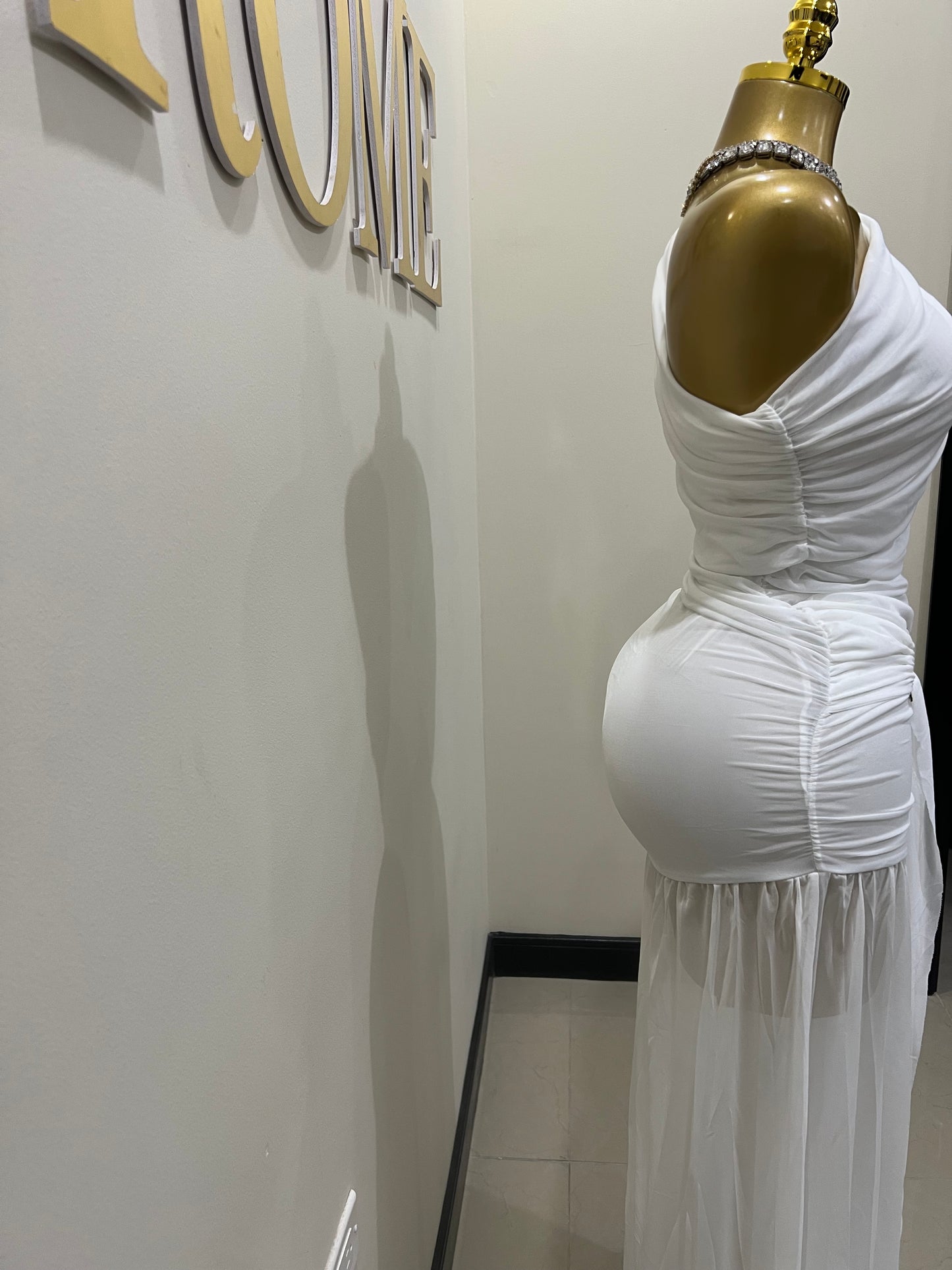 Nara Michelle Angle Mesh Split Dress (White)