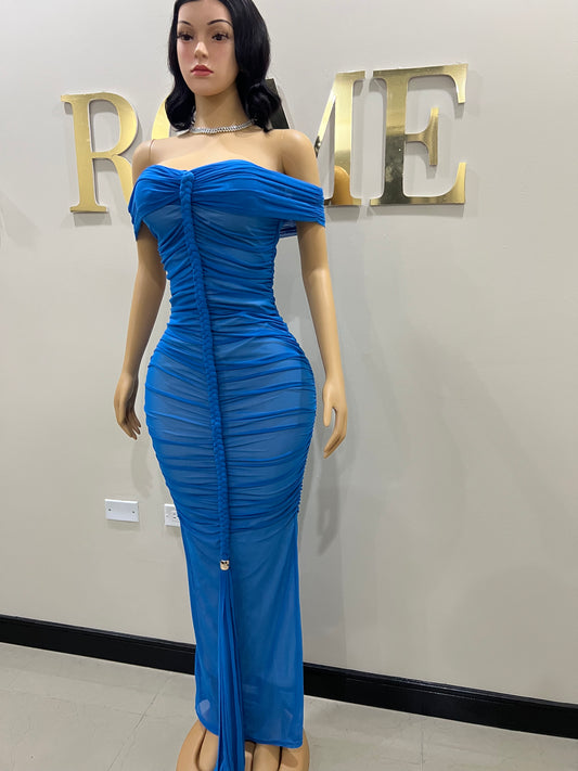Sophie Off Shoulder Braided Dress (Blue)