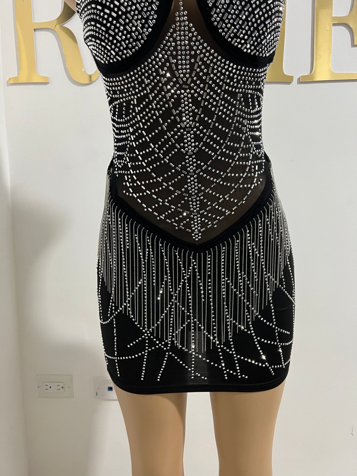 Gianna Fringe Crystal Dress (Black)