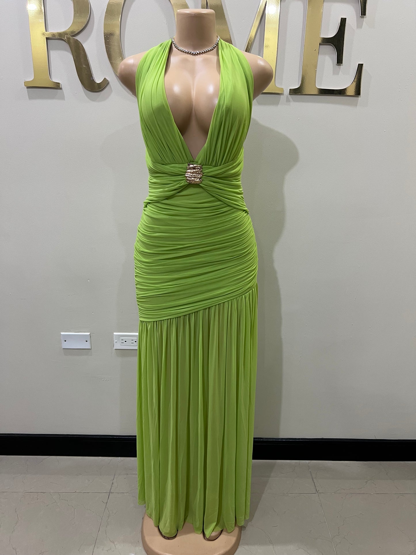 Michelle Eve Deep V Dress (Green)