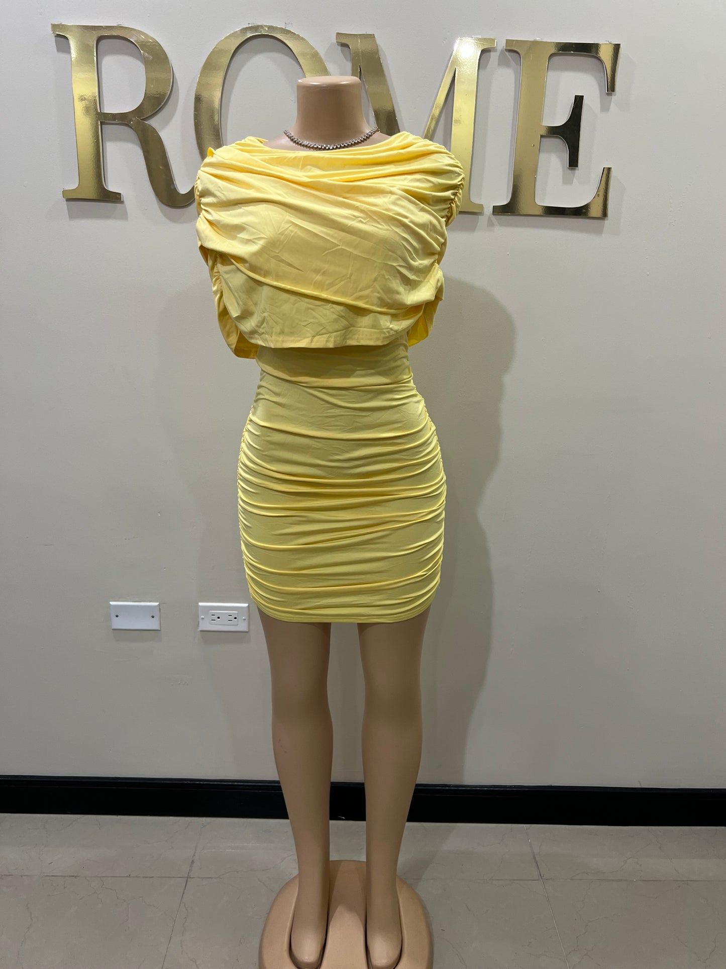 Samira Double Shoulders Dress (Yellow)