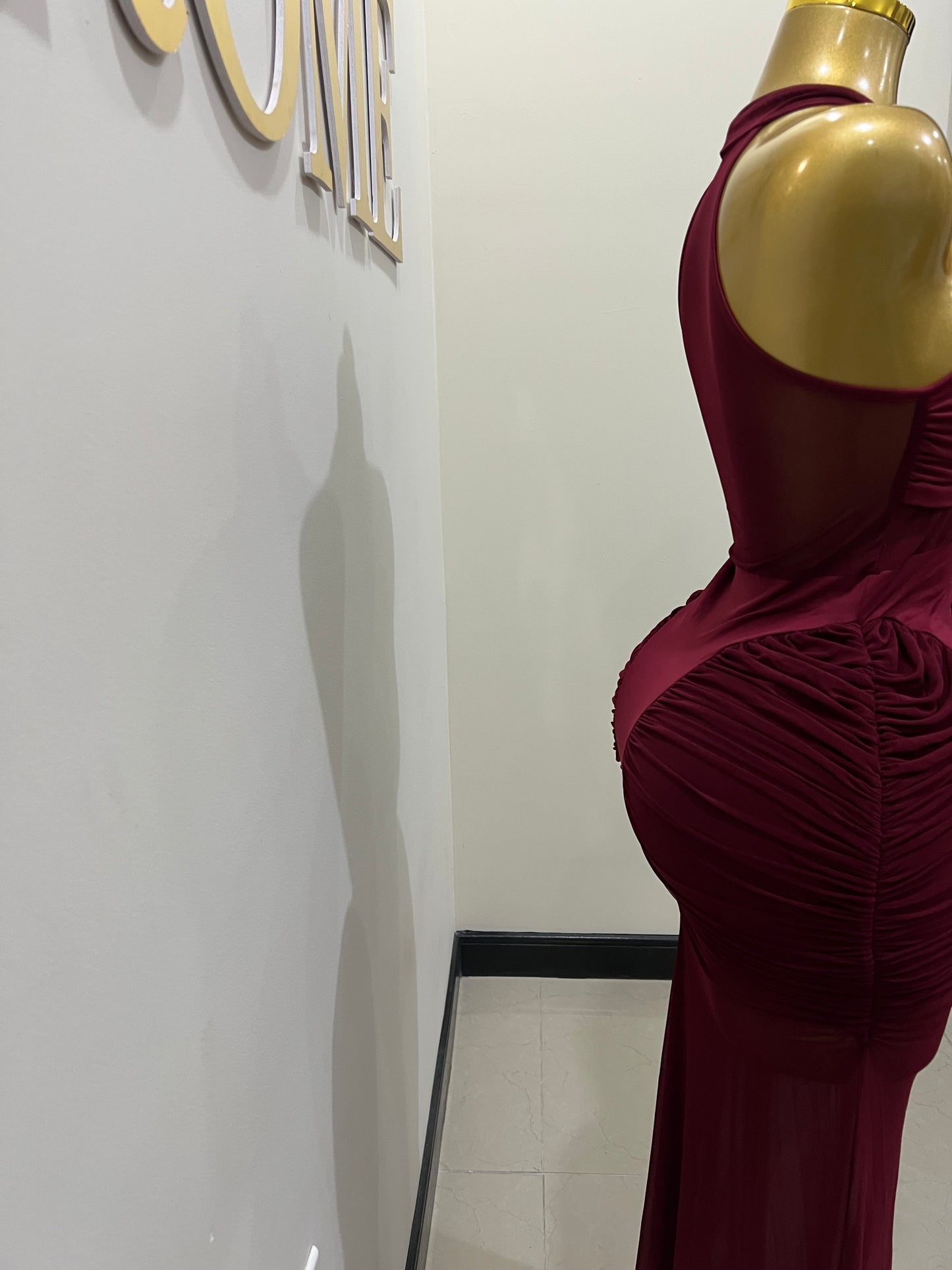 Sweetheart Side Nara Halter Dress (Burgundy)