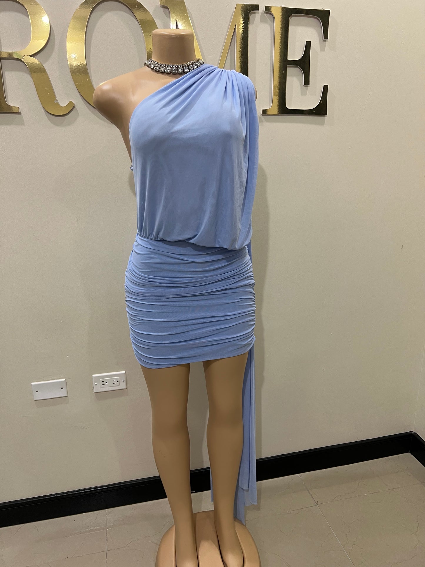 Michelle Backless Allegra Mesh Dress (Blue)