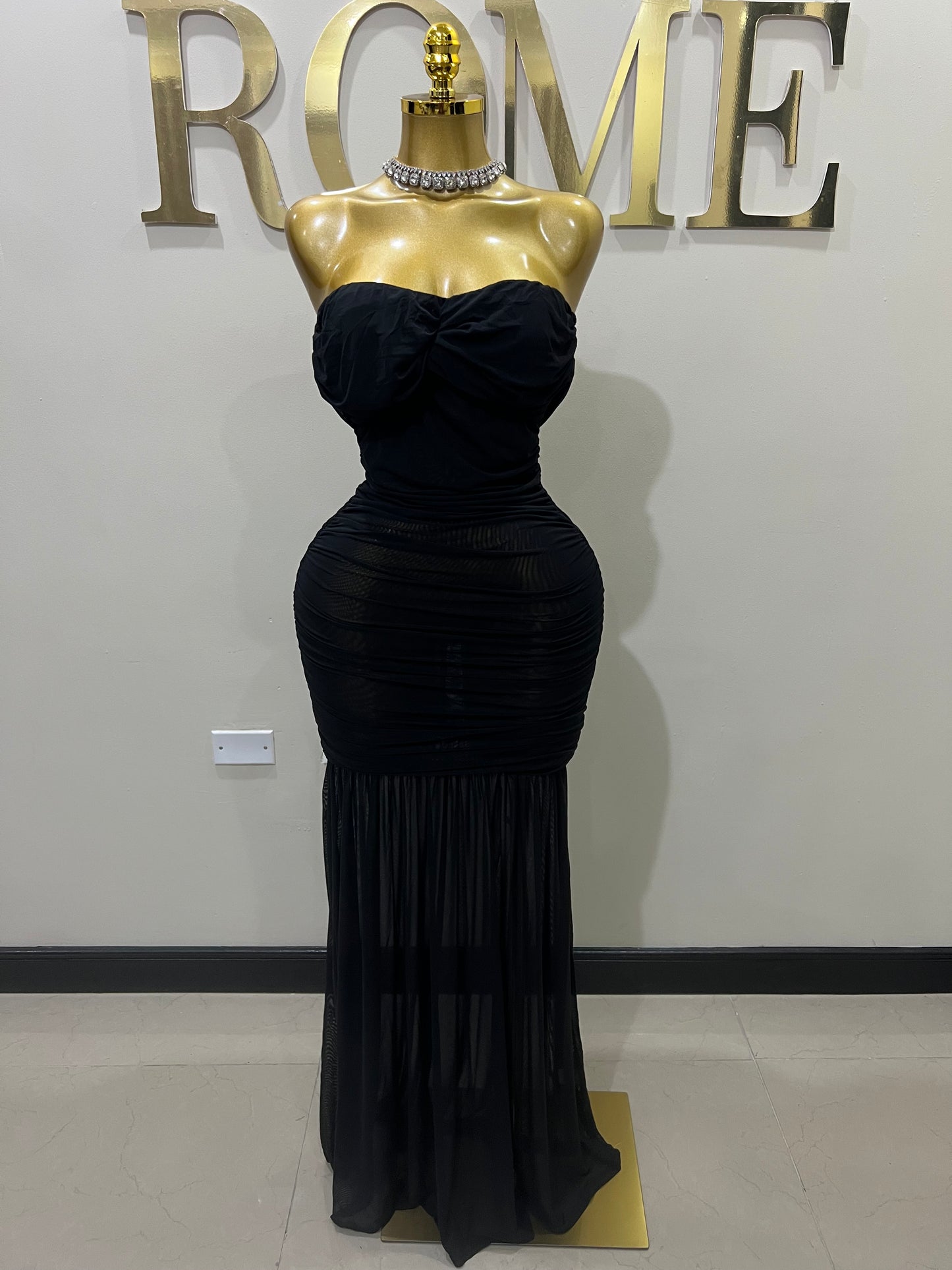 Sophie Off Shoulder Mesh Dress (Black)