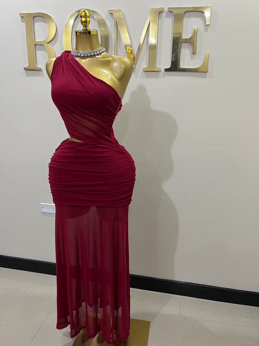 Emma Giselle Mesh Rope Dress (Burgundy)