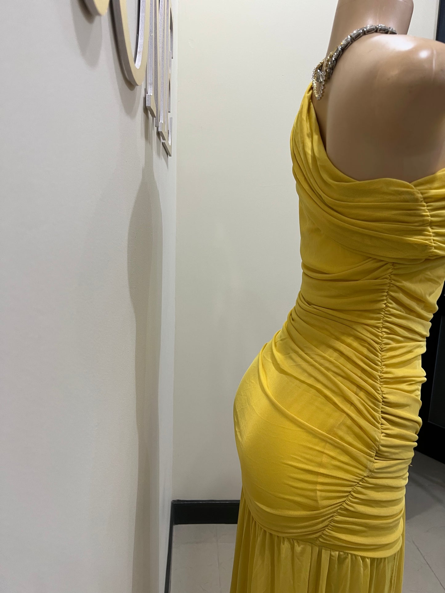 Nara Michelle Angle Mesh Split Dress (Yellow)