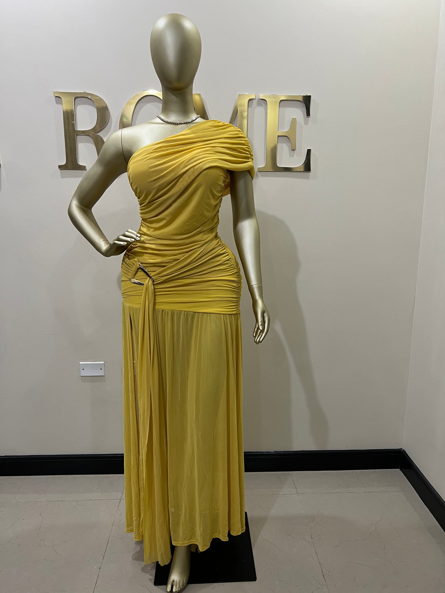Nara Michelle Angle Mesh Split Dress (Yellow)