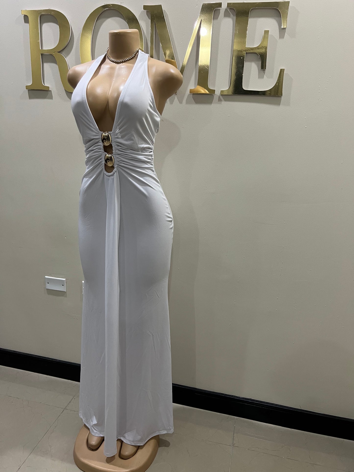 Chinelle Nara Halter Button Dress (White)