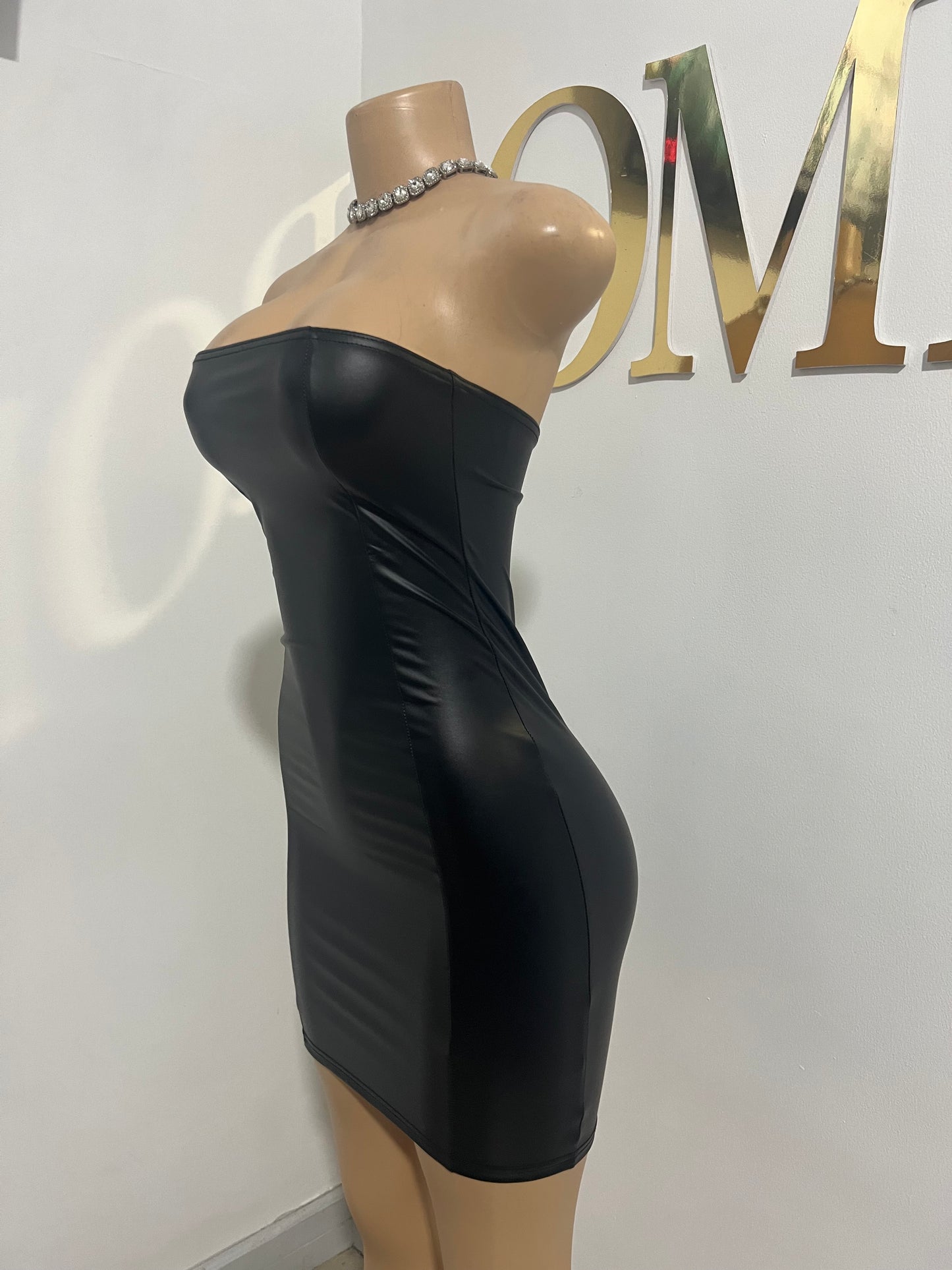 Lira Halter Leather Dress (Black)