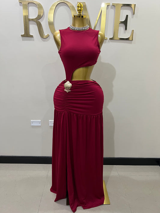 Attached Nara Seashell Split Dress (Burgundy)