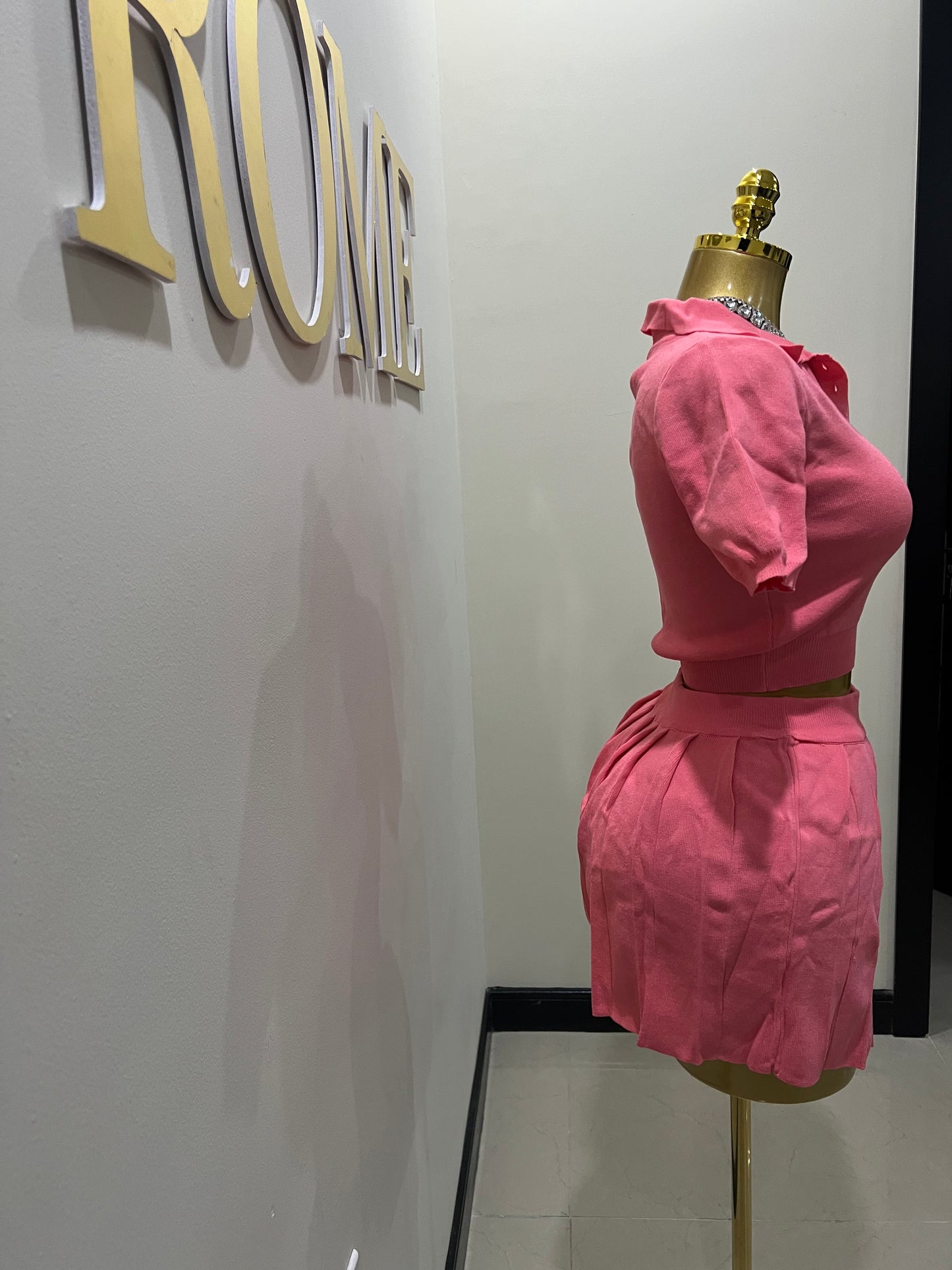 Hampton Pleated Skirt Set (Peach Pink)