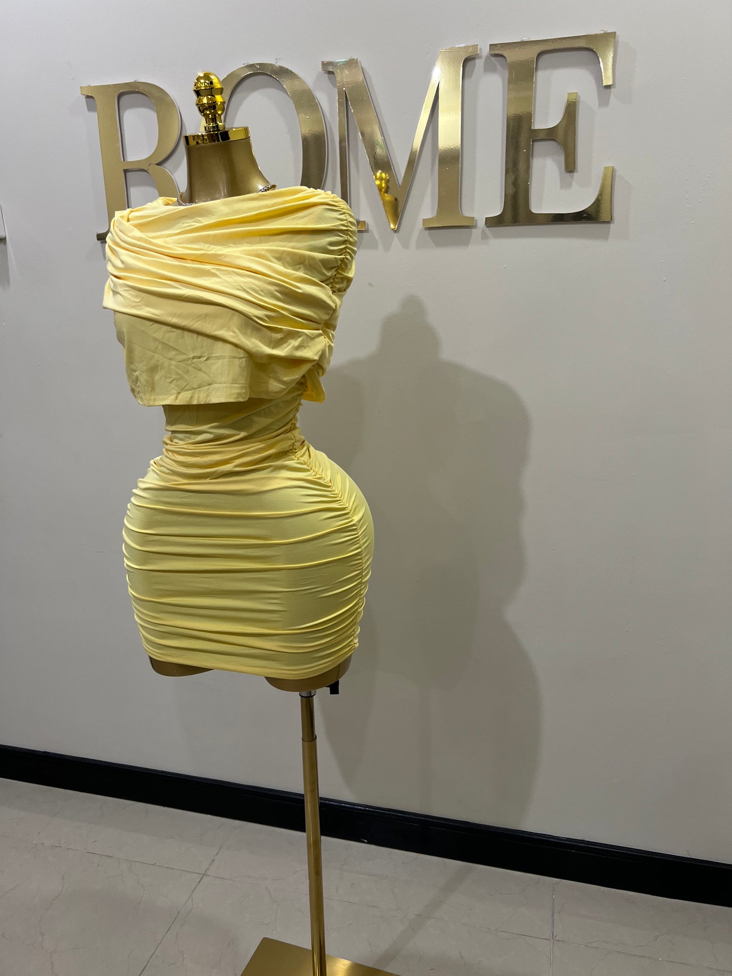 Samira Double Shoulders Dress (Yellow)