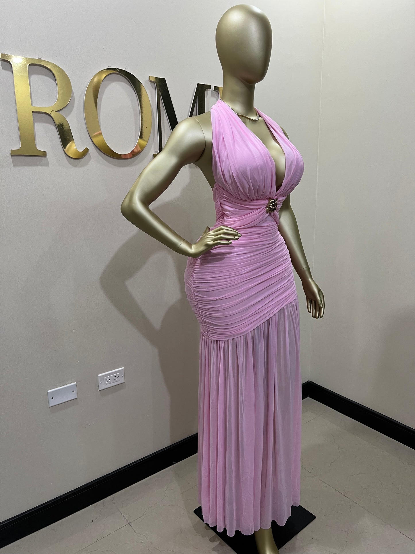 Michelle Grace Eve Deep V Dress (Pink)