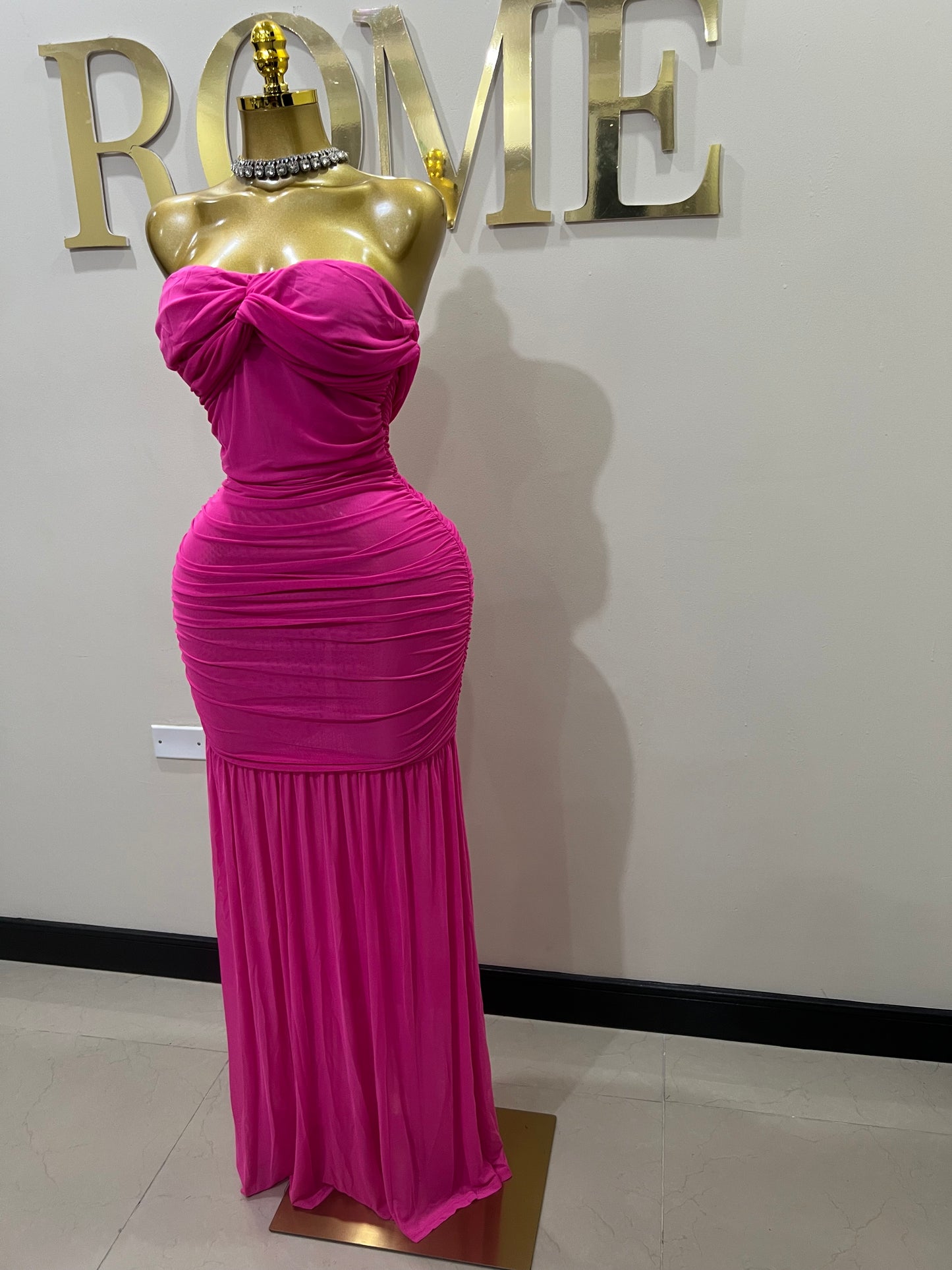 Sophie Off Shoulder Mesh Dress (Pink)