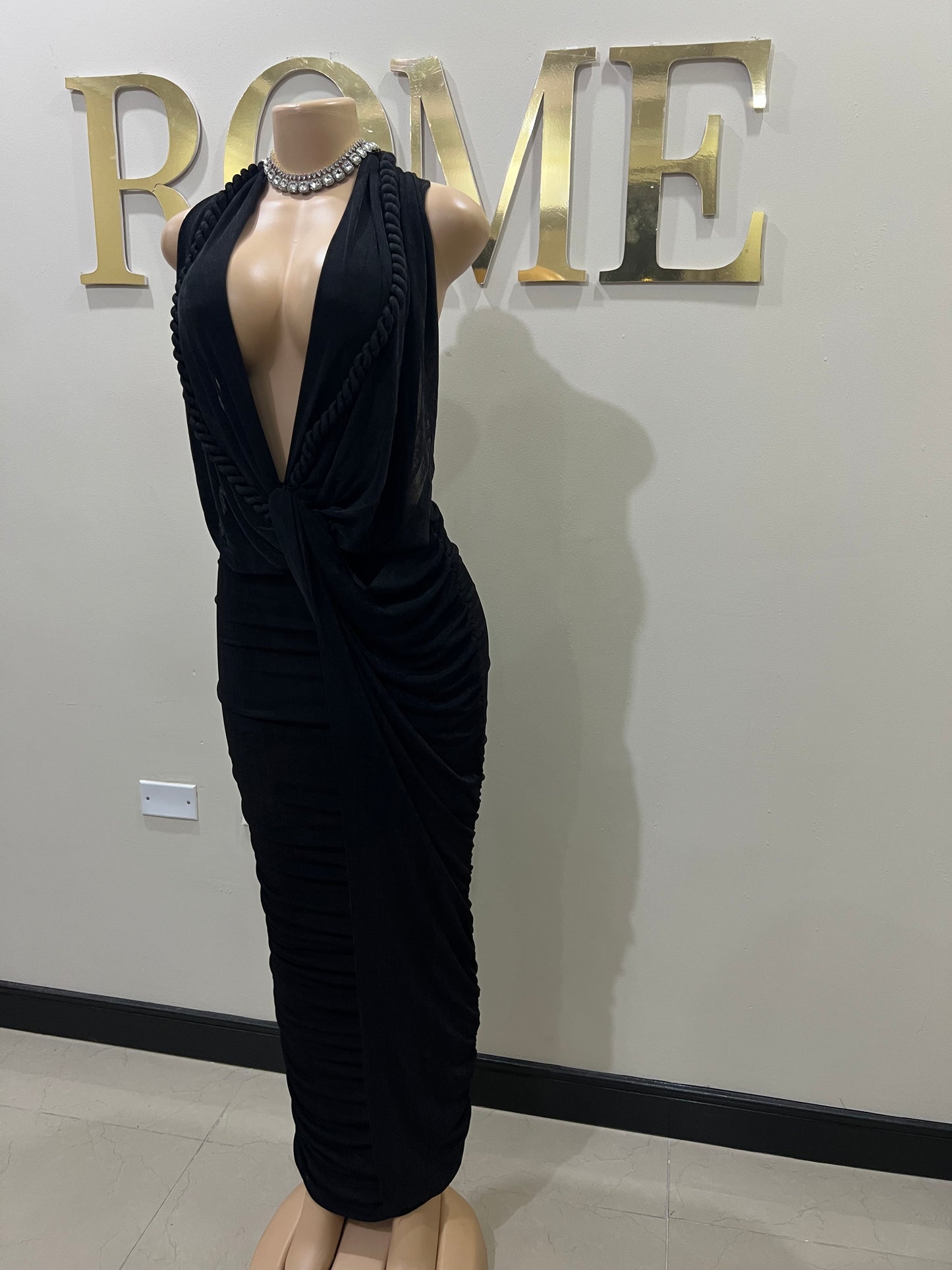 Cassie Long Rope Dress (Black)