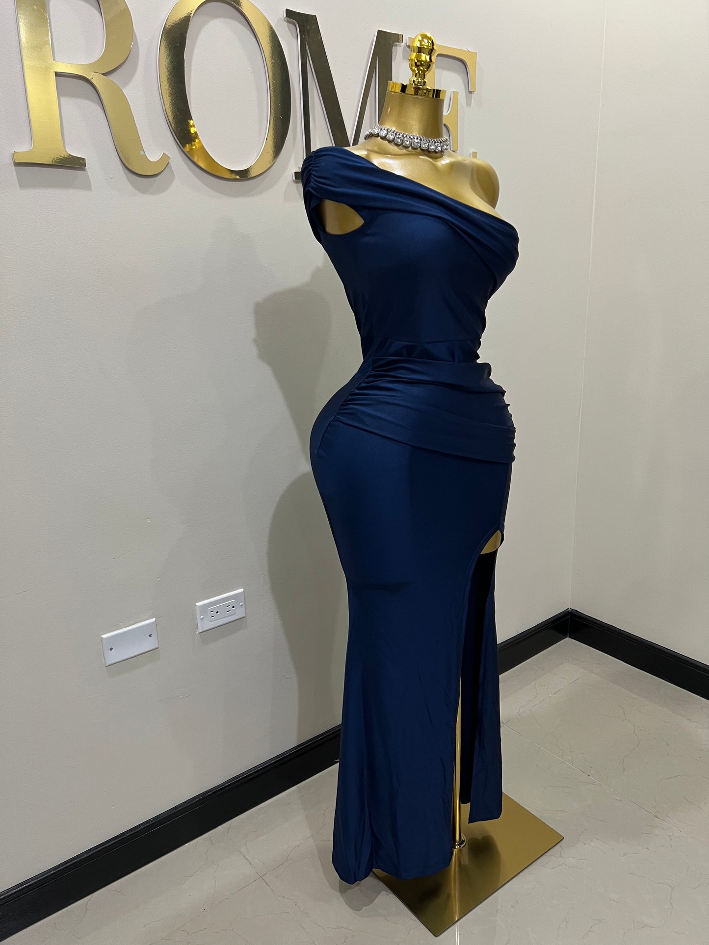 Kerry One Shoulder Dress (Dark Blue)