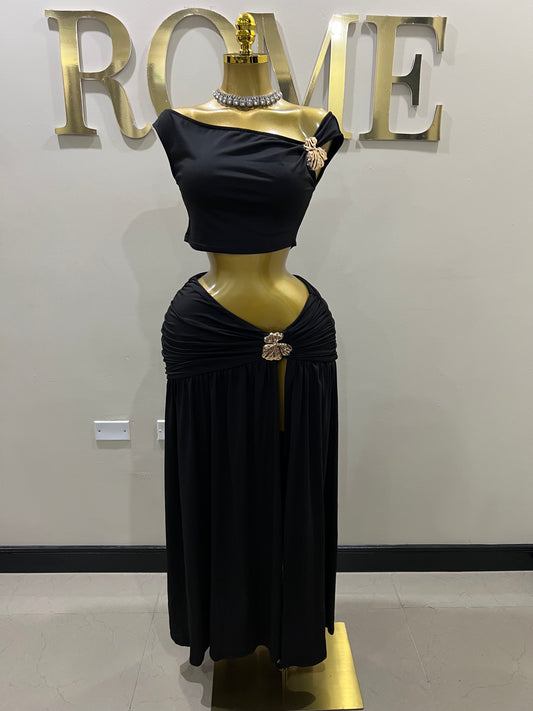 Nara Petal 2 Pcs Skirt Set (Black)