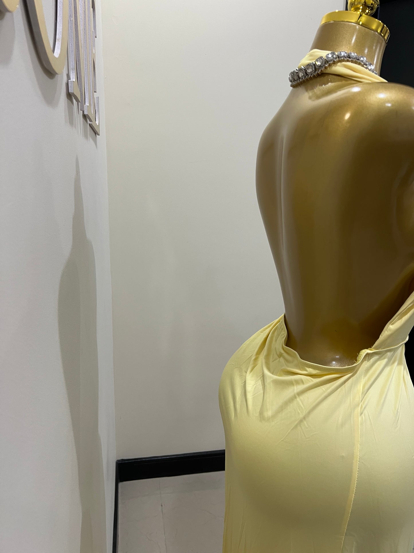 Deep V Rouched Dress (Yellow)