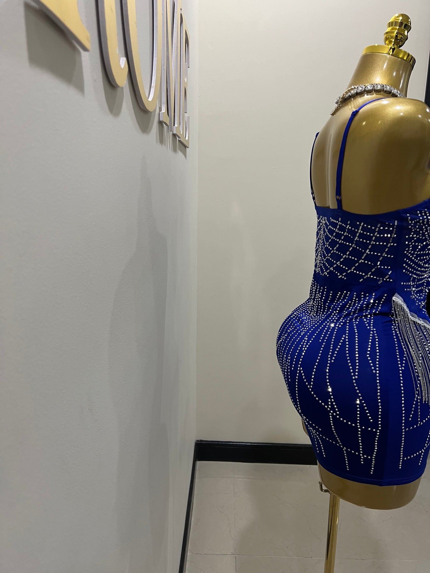 Gianna Fringe Crystal Dress (Blue)