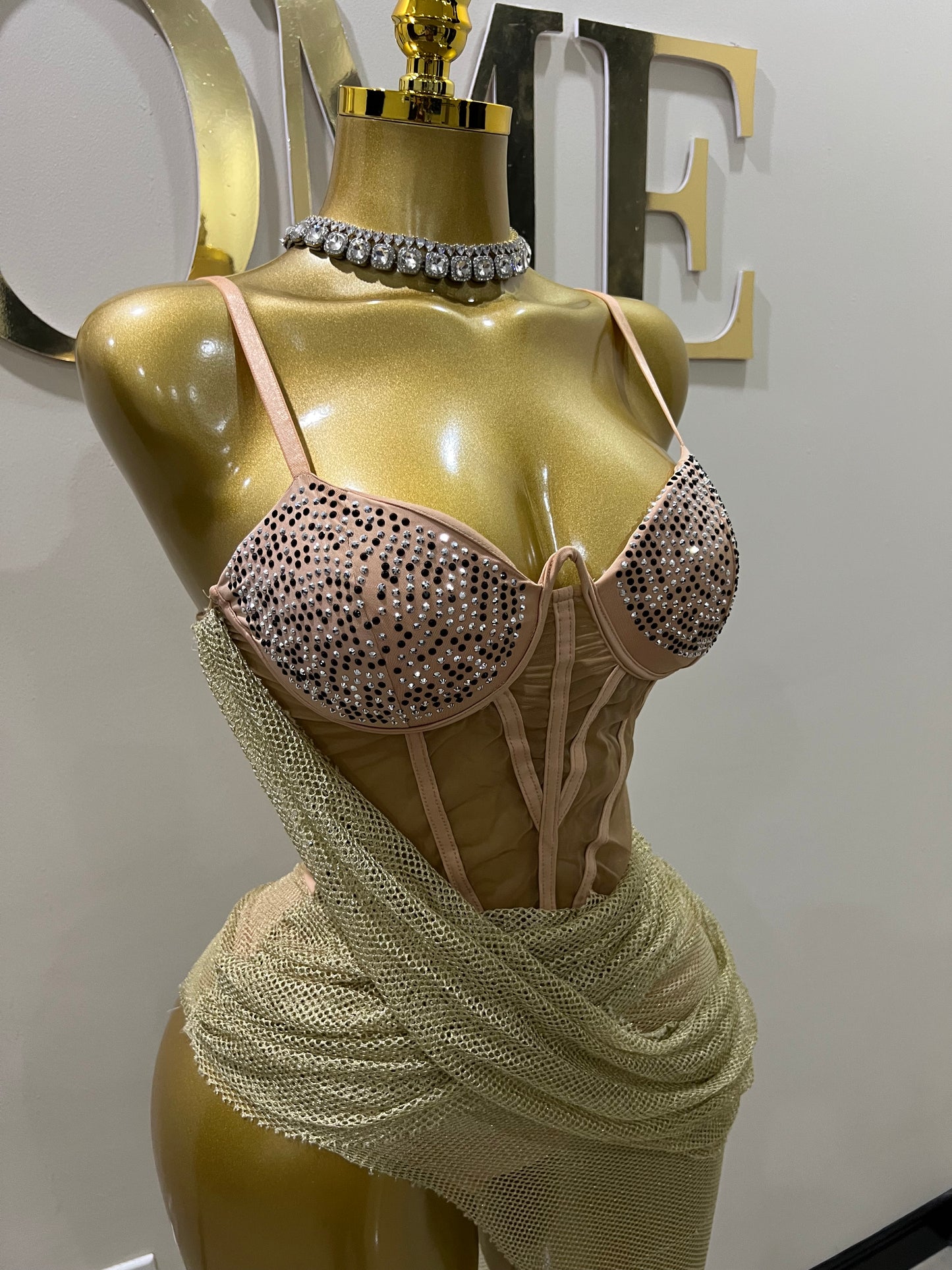 Dani Mesh Dress (Brown - gold)