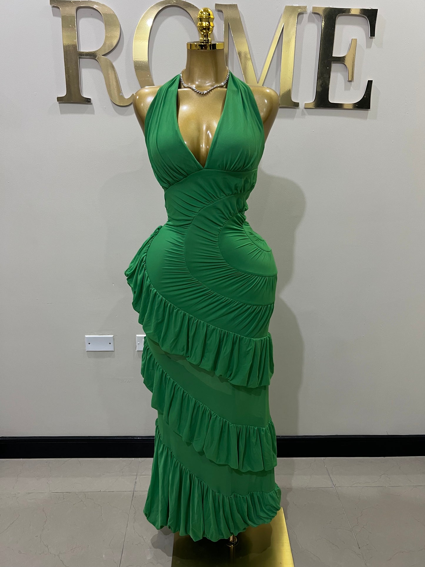Courtili Ruffle Mesh Dress (Green)