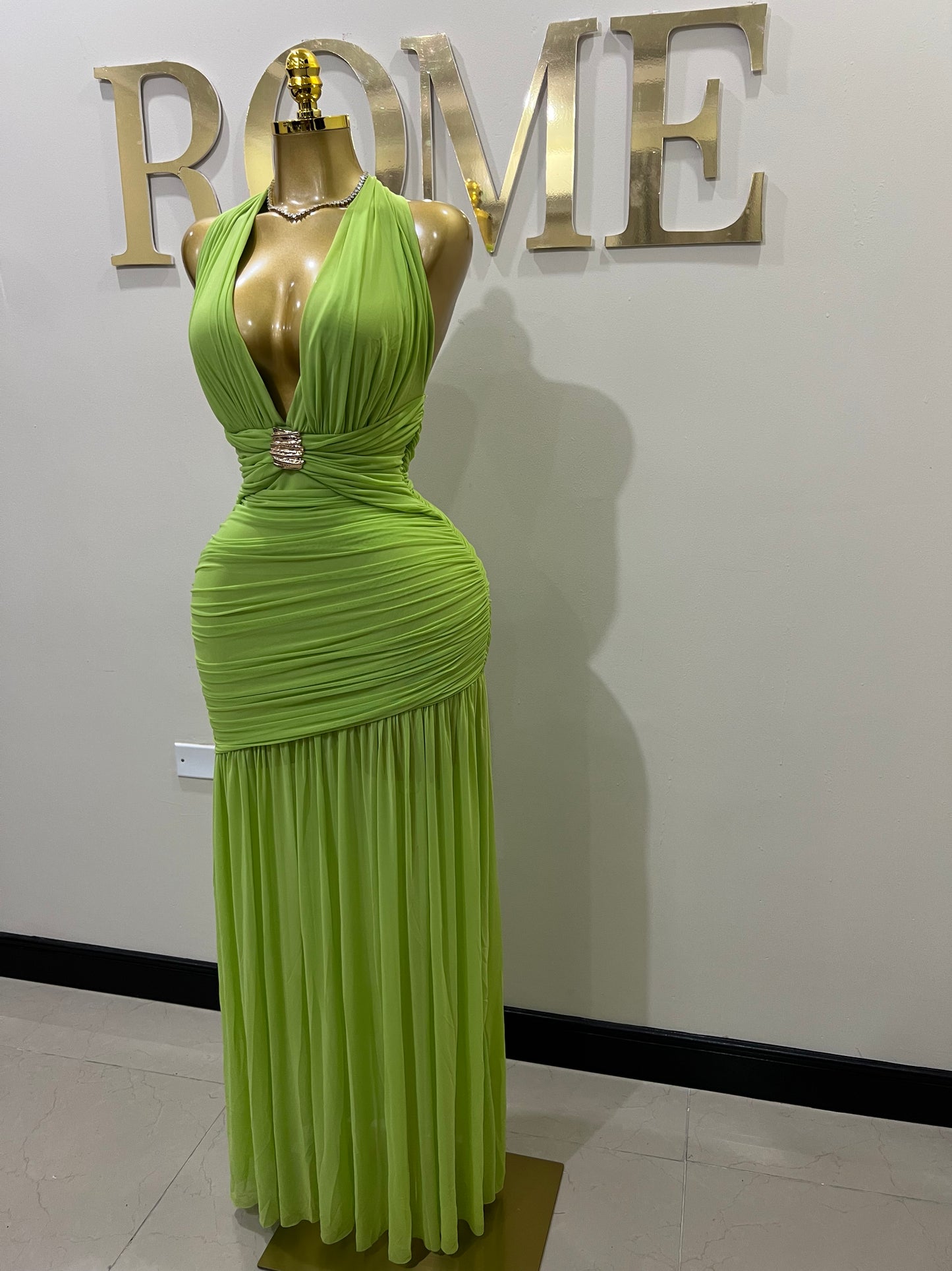 Michelle Eve Deep V Dress (Green)