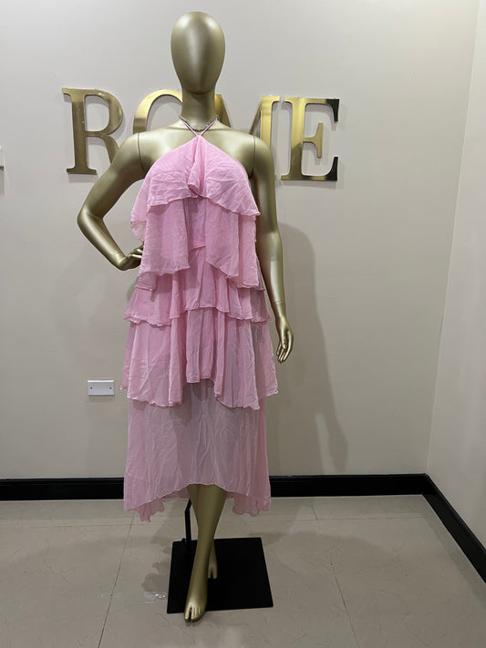 Rumi Ruffle Long Dress (Pink)