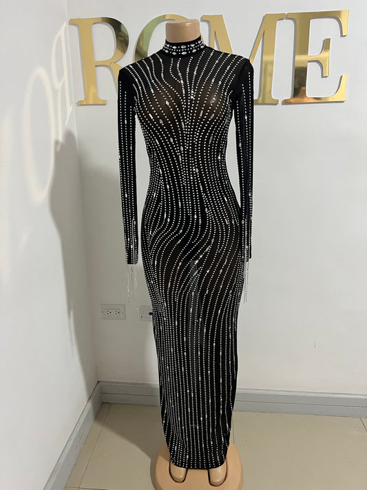 Ellie Swan Long Crystal Dress (Black)