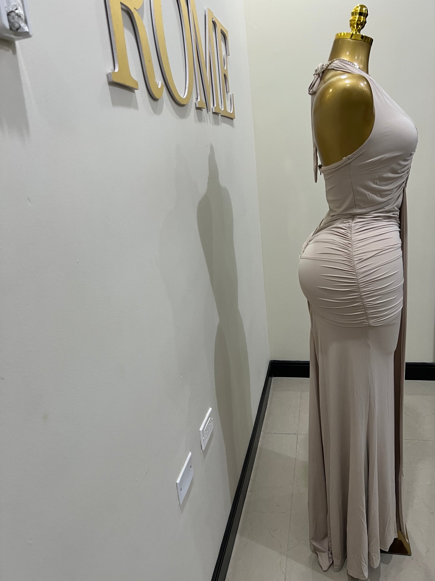 Chinelle Nara Halter Dress (Beige)