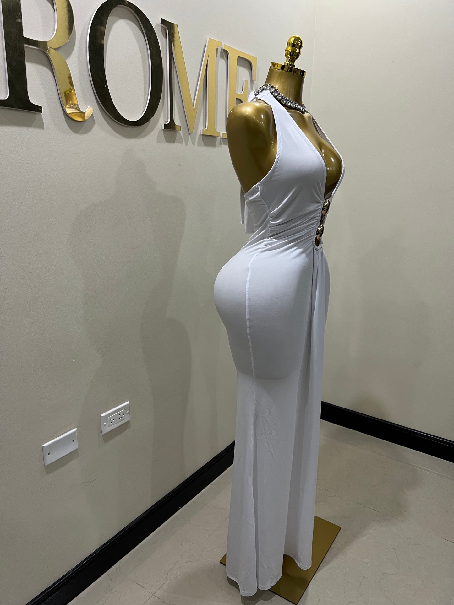 Chinelle Nara Halter Button Dress (White)