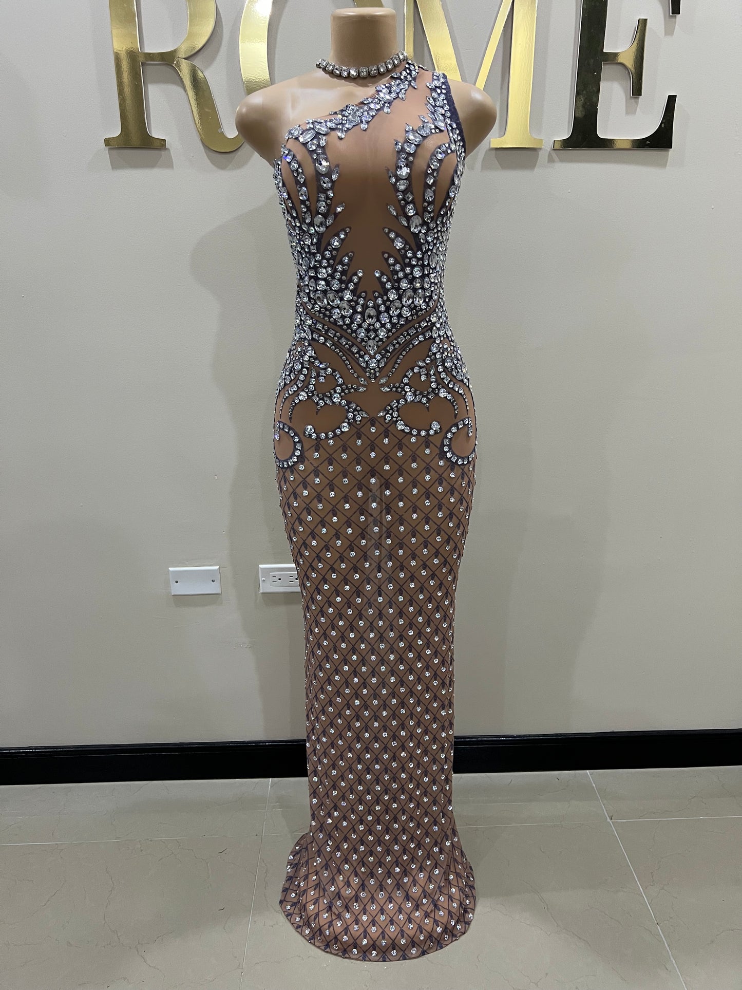 Tavia Gemstone Mesh Gown