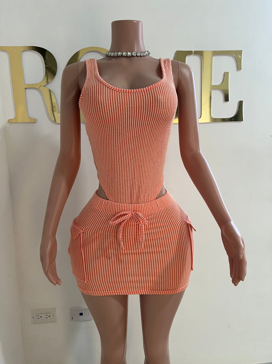 Brianna Bodysuit Skirt Set (Orange)