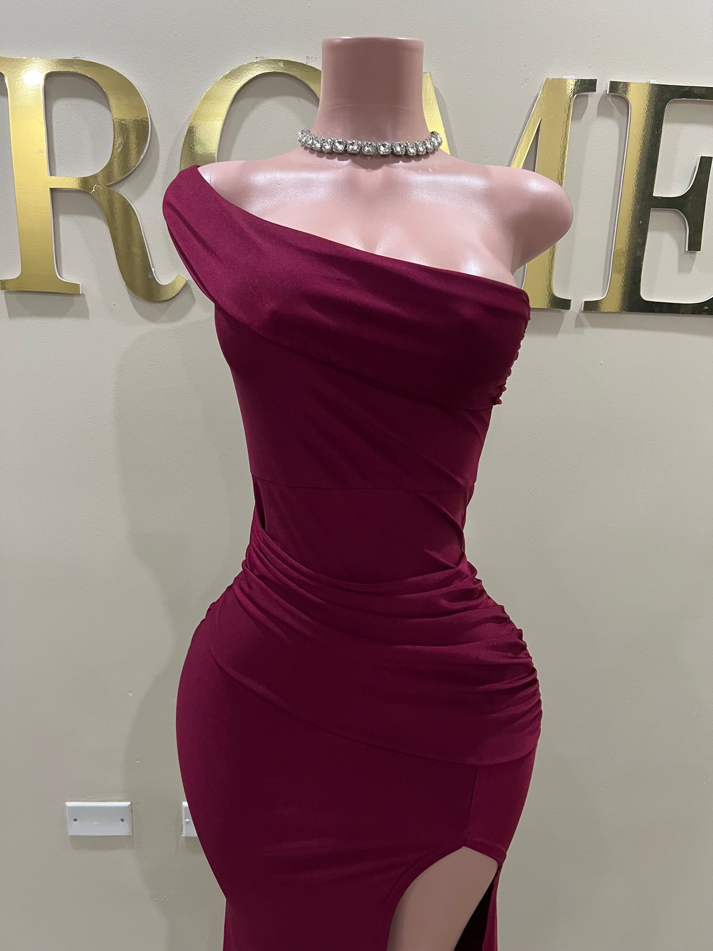 Kerry One Shoulder Dress (Deep Burgundy)