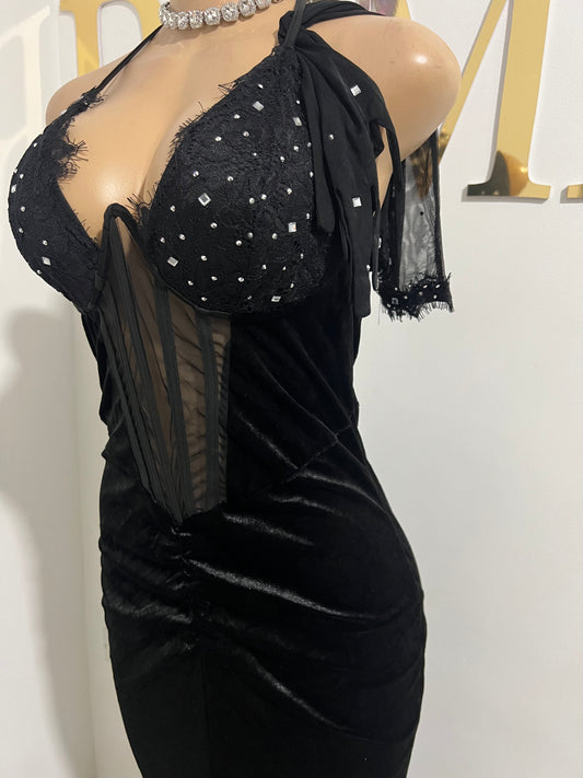 Ophelia Vibe Crystal Dress with Gloves (Black)