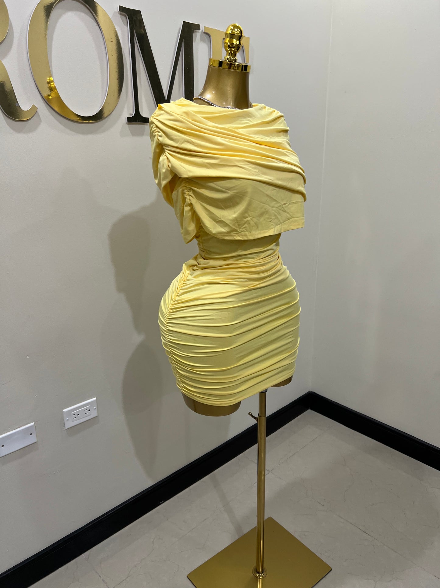 Samira Double Shoulders Dress (Yellow)