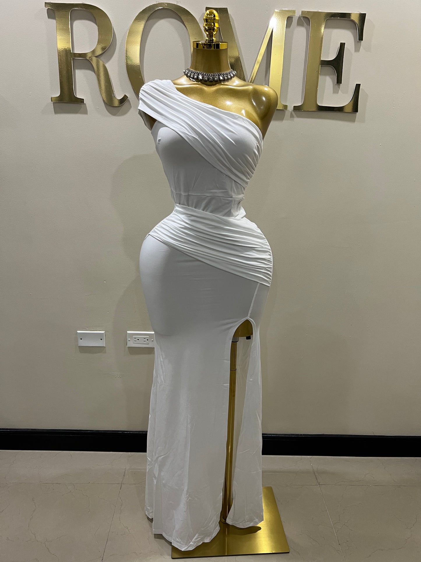 Kerry One Shoulder Vibe Dress (White)