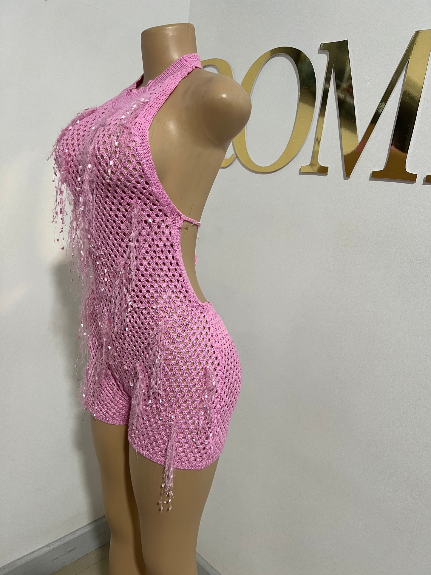 Allure Crochet Romper (Pink)