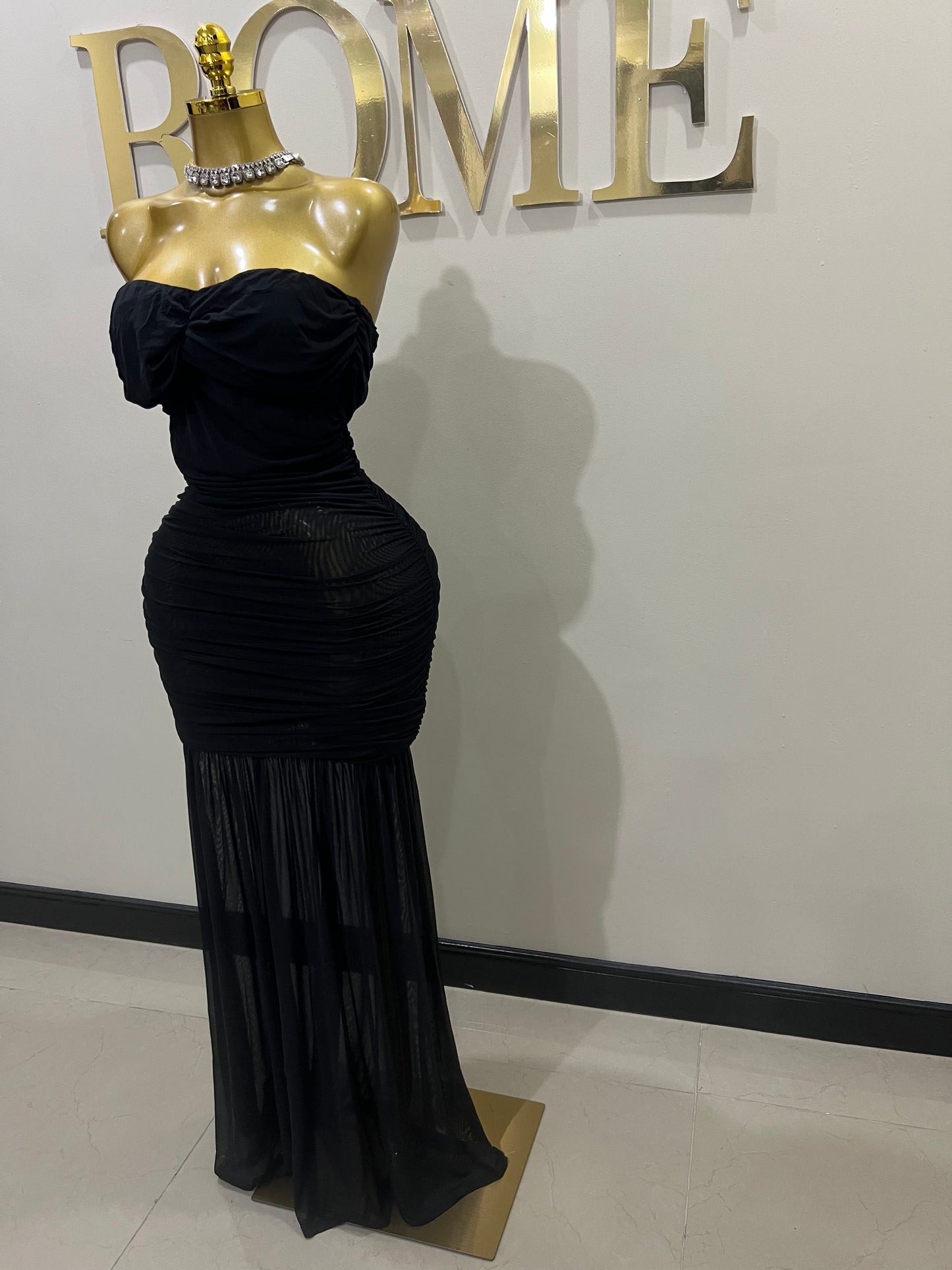 Sophie Off Shoulder Mesh Dress (Black)