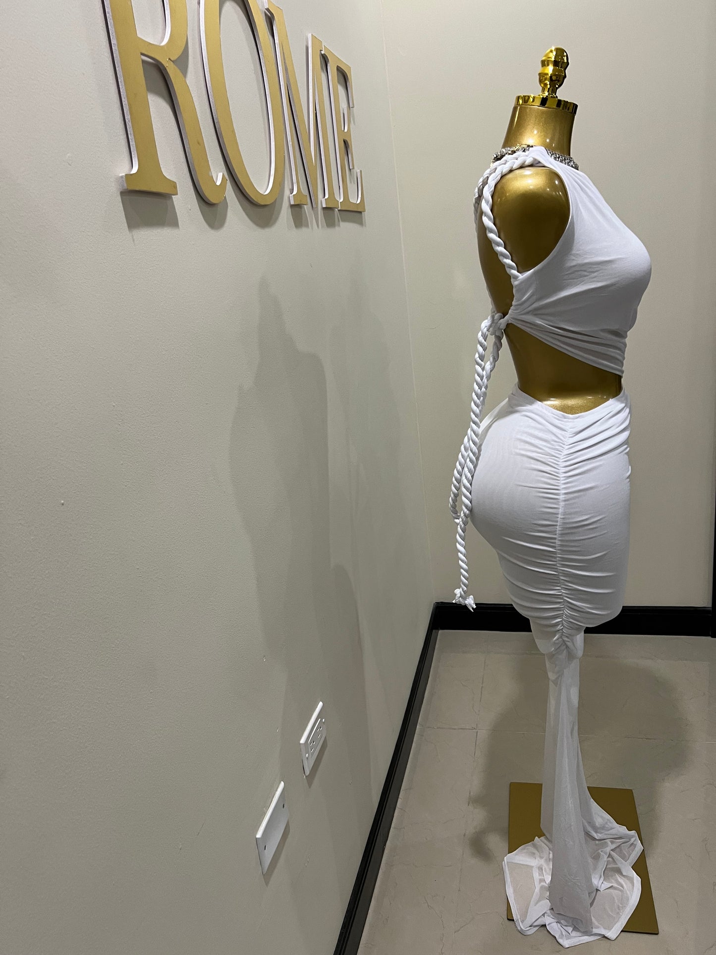 Emma Giselle Mesh Rope Dress (White)