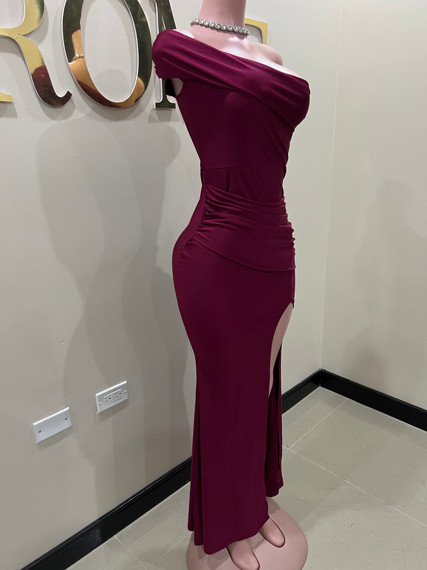 Kerry One Shoulder Dress (Deep Burgundy)