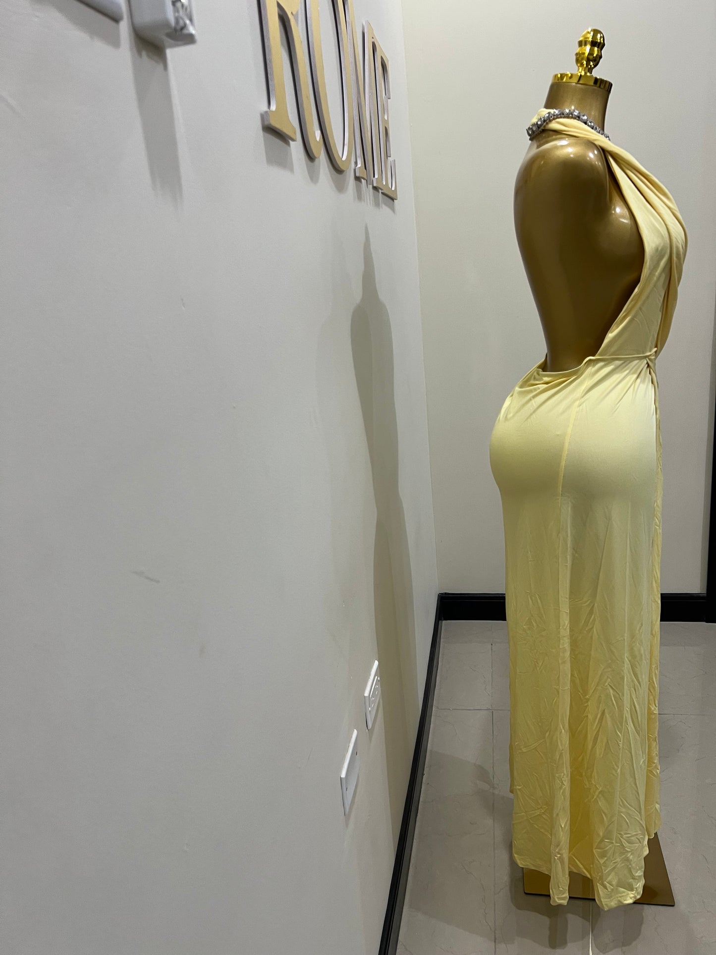 Deep V Rouched Dress (Yellow)