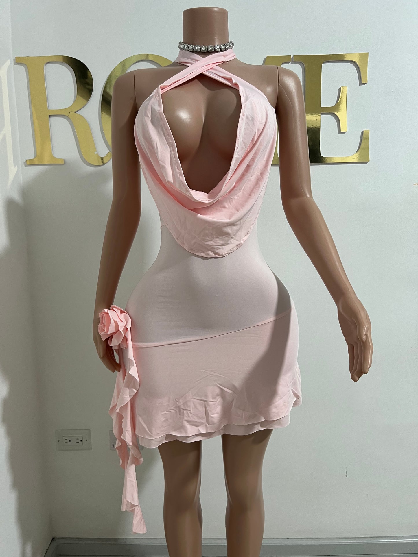 Flare Rose Ruffle Dress (Pink)